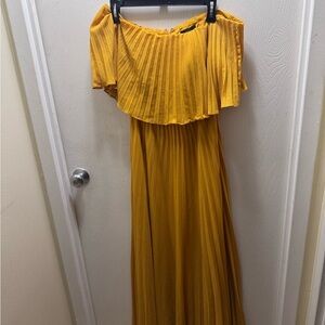 Aidan Mattox Mustard Yellow Pleated One-Shoulder Maxi Dress size 0